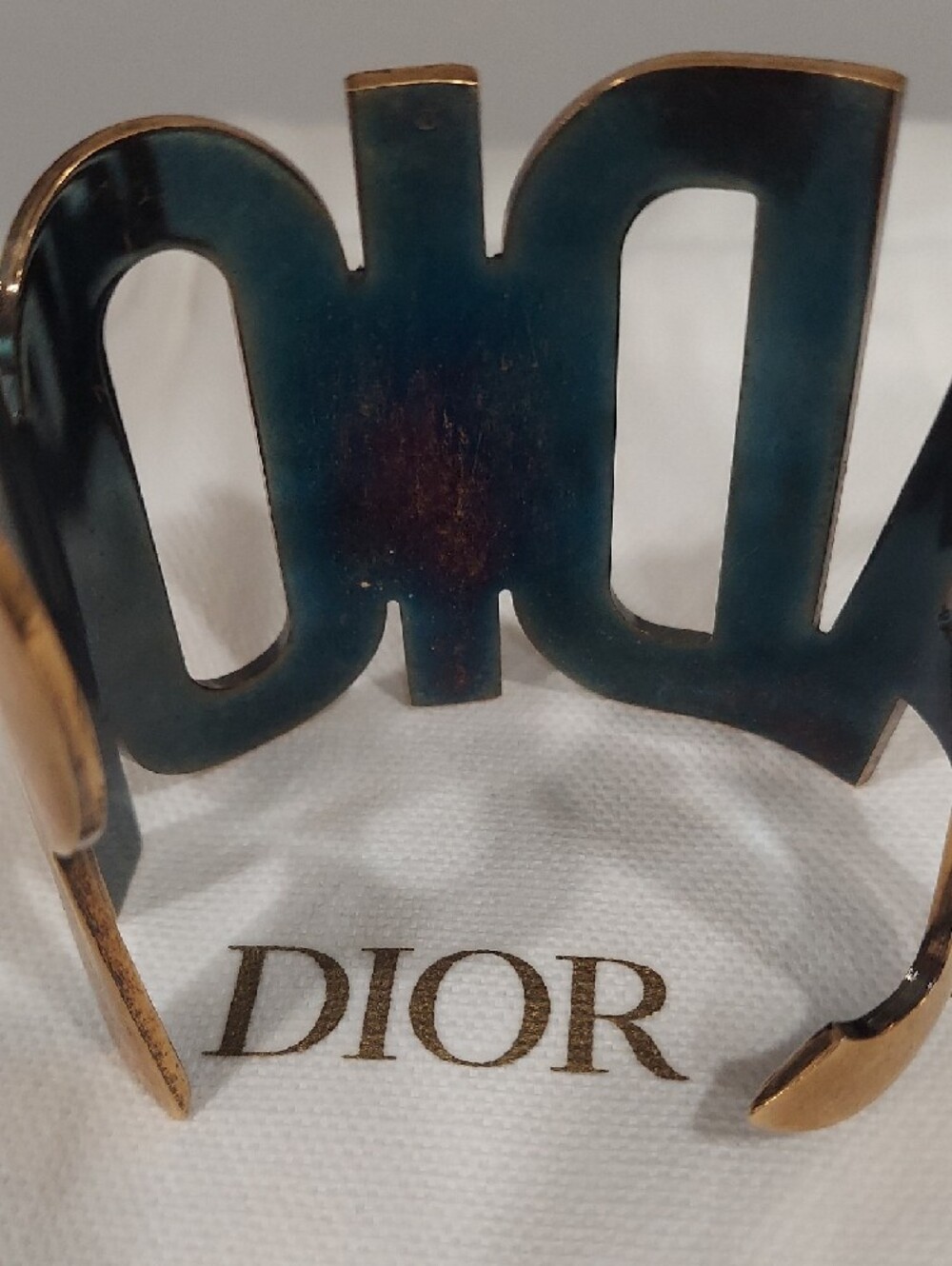 J'ADior Brass-Tone Logo Cuff in Metallic Gold Brass - Picture 7 of 7